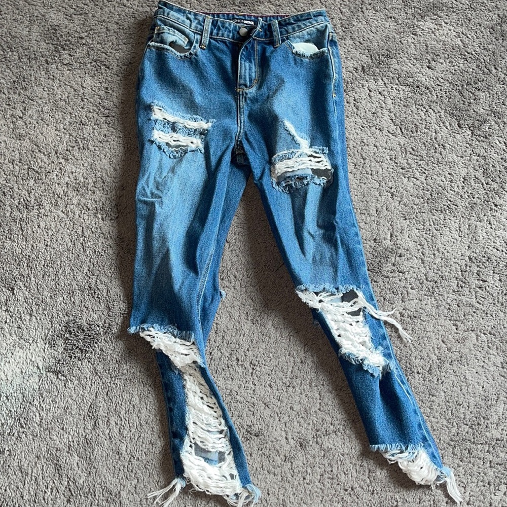 Distressed mom jeans